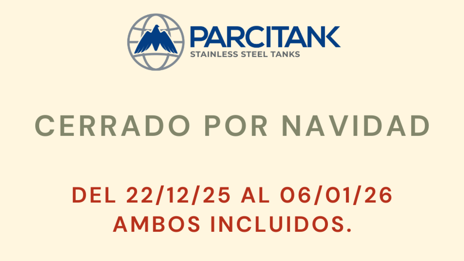 Parcitank will be closed for the Christmas holidays from 22 December to 6 January.